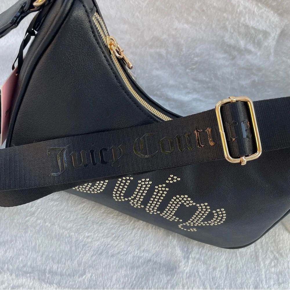 NEW Juicy Couture‎ Black Studded Logo Hobo Crossbody Bag Gold Hardware